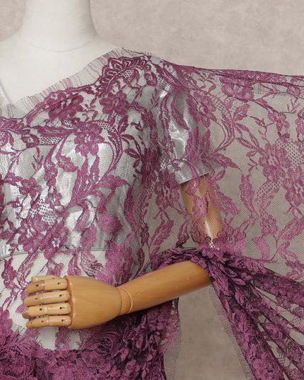Wine Premium 2-Tone French Chantilly Lace Saree Fabric 5.5 Mtrs with 110 Cms Width – Imported from France-D25662