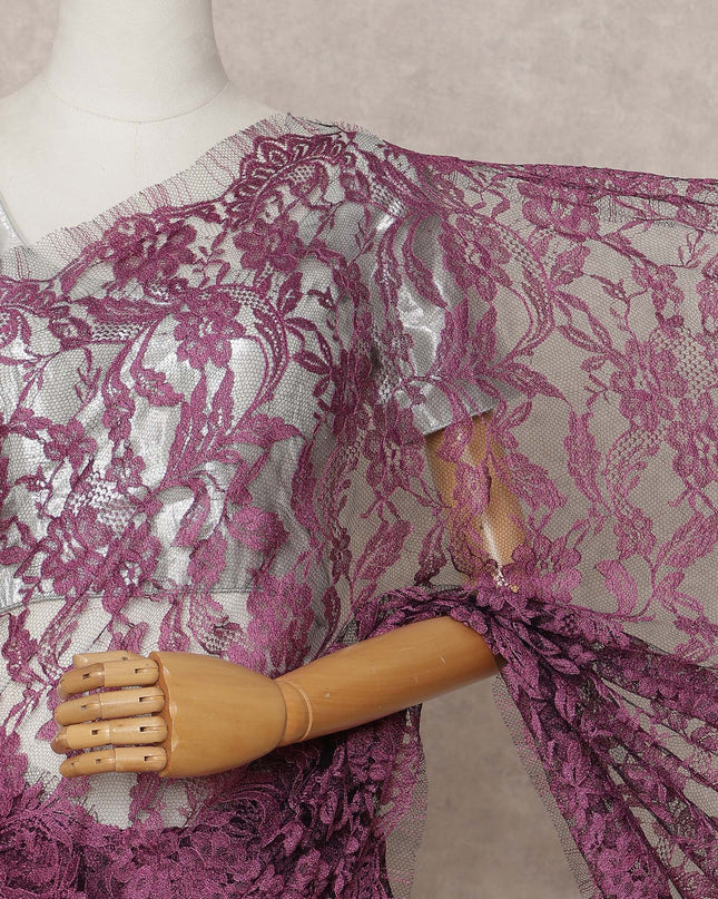 Wine Premium 2-Tone French Chantilly Lace Saree Fabric 5.5 Mtrs with 110 Cms Width – Imported from France-D25662