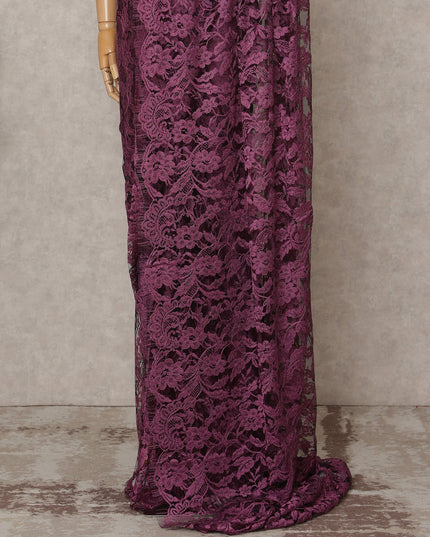 Wine Premium 2-Tone French Chantilly Lace Saree Fabric 5.5 Mtrs with 110 Cms Width – Imported from France-D25662