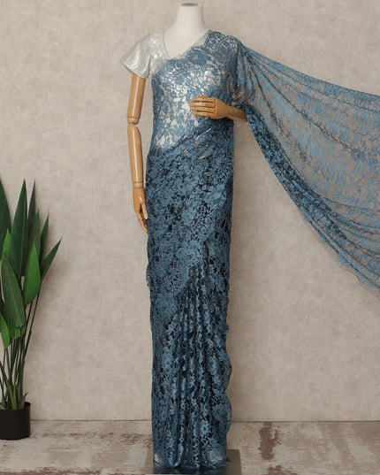 Dusty Blue 2Tone Premium French Chantilly Saree Lace 5.5 Mtrs 110 Cms Width France-D27796
