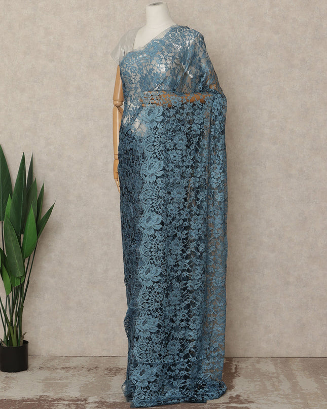 Dusty Blue 2Tone Premium French Chantilly Saree Lace 5.5 Mtrs 110 Cms Width France-D27796
