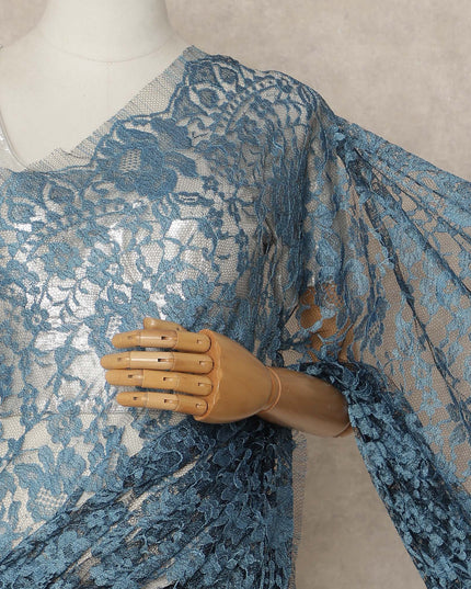Dusty Blue 2Tone Premium French Chantilly Saree Lace 5.5 Mtrs 110 Cms Width France-D27796