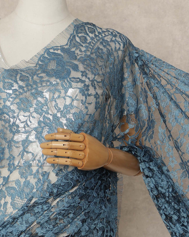Dusty Blue 2Tone Premium French Chantilly Saree Lace 5.5 Mtrs 110 Cms Width France-D27796