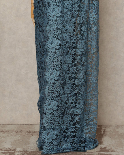 Dusty Blue 2Tone Premium French Chantilly Saree Lace 5.5 Mtrs 110 Cms Width France-D27796