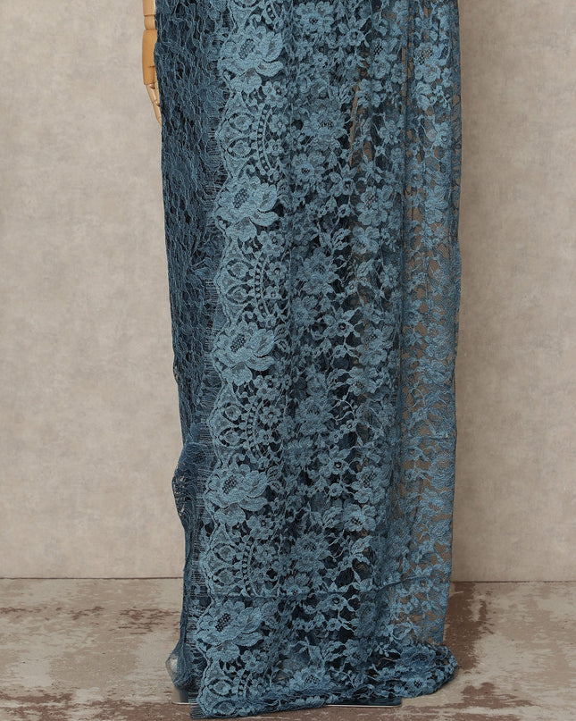 Dusty Blue 2Tone Premium French Chantilly Saree Lace 5.5 Mtrs 110 Cms Width France-D27796