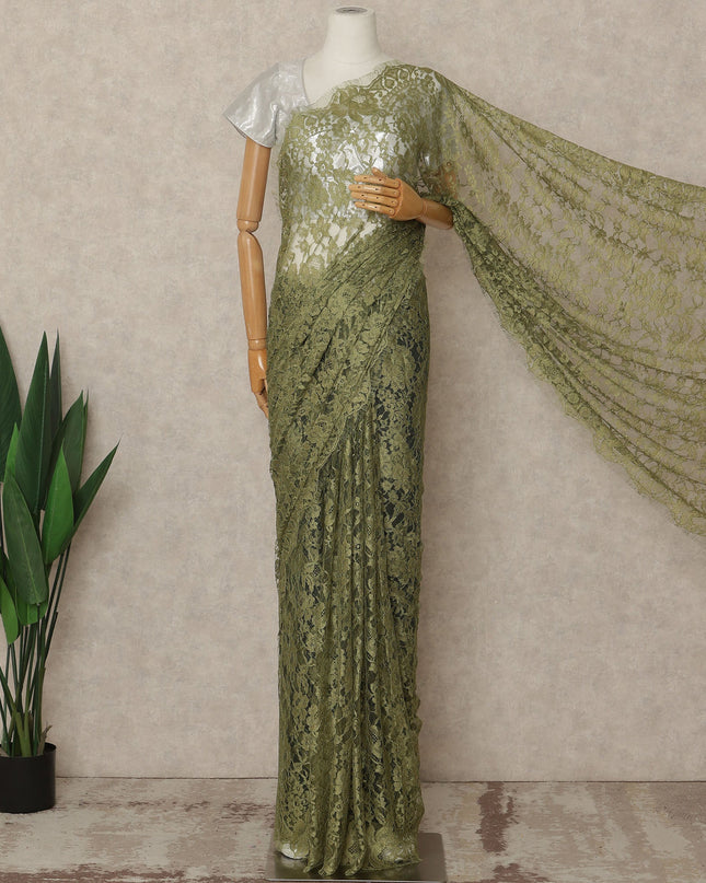 Olive Green 2Tone Premium French Chantilly Saree Lace 5.5 Mtrs 110 Cms Width France-D27800