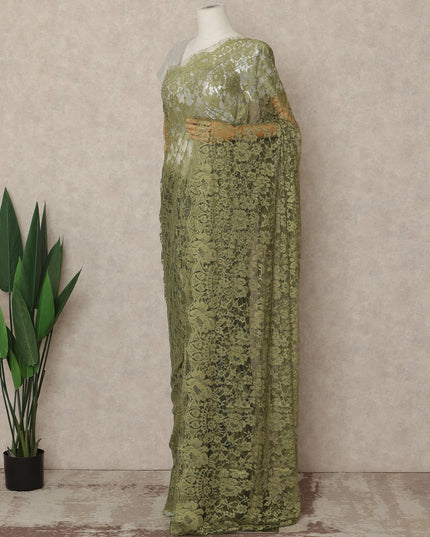 Olive Green 2Tone Premium French Chantilly Saree Lace 5.5 Mtrs 110 Cms Width France-D27800