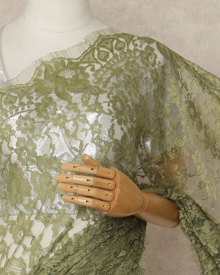 Olive Green 2Tone Premium French Chantilly Saree Lace 5.5 Mtrs 110 Cms Width France-D27800