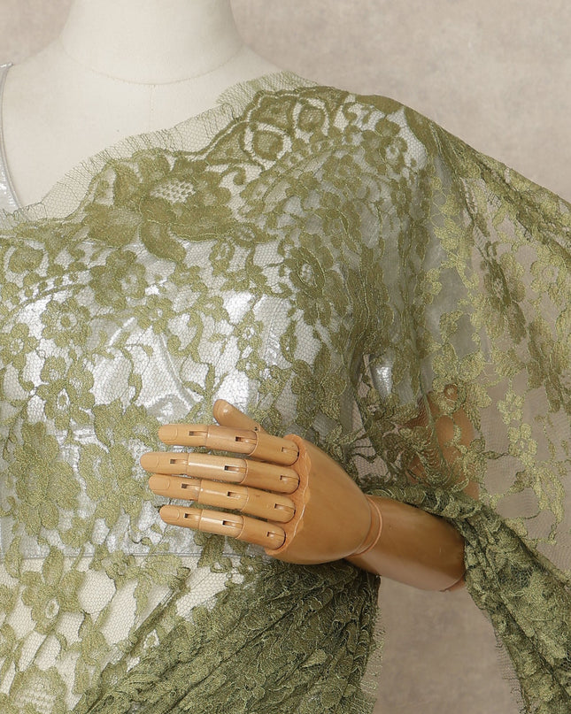 Olive Green 2Tone Premium French Chantilly Saree Lace 5.5 Mtrs 110 Cms Width France-D27800