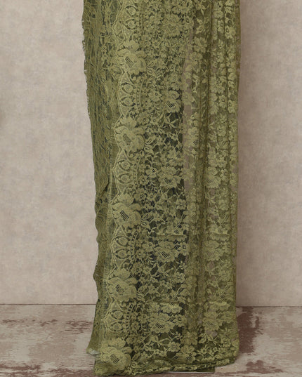 Olive Green 2Tone Premium French Chantilly Saree Lace 5.5 Mtrs 110 Cms Width France-D27800