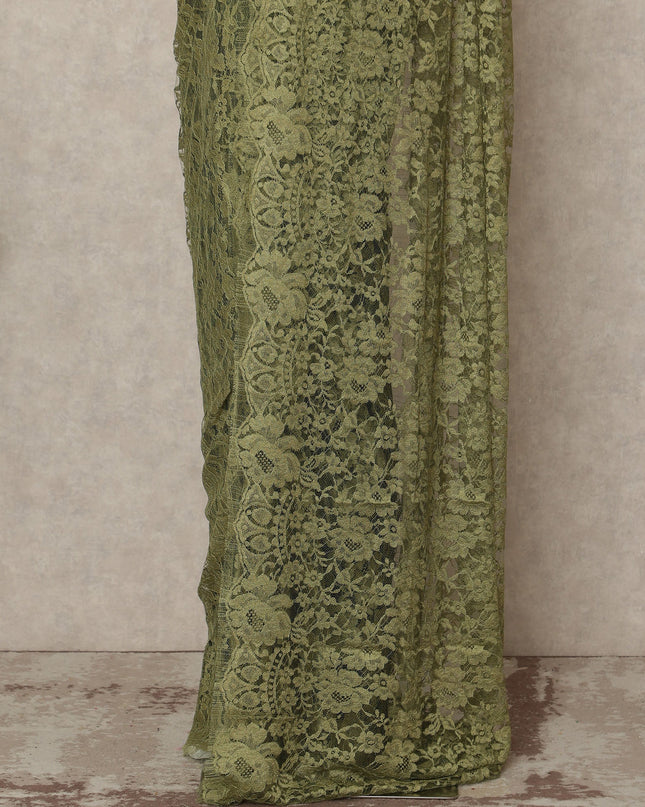Olive Green 2Tone Premium French Chantilly Saree Lace 5.5 Mtrs 110 Cms Width France-D27800