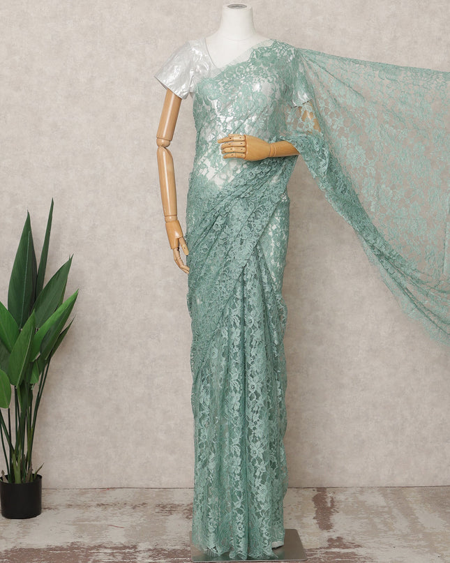 Mint Green Premium French Chantilly Lace Saree Fabric 5.5 Mtrs with 110 Cms Width – Imported from France-D25633