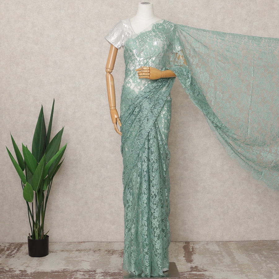 Mint Green Premium French Chantilly Lace Saree Fabric 5.5 Mtrs with 110 Cms Width – Imported from France-D25633