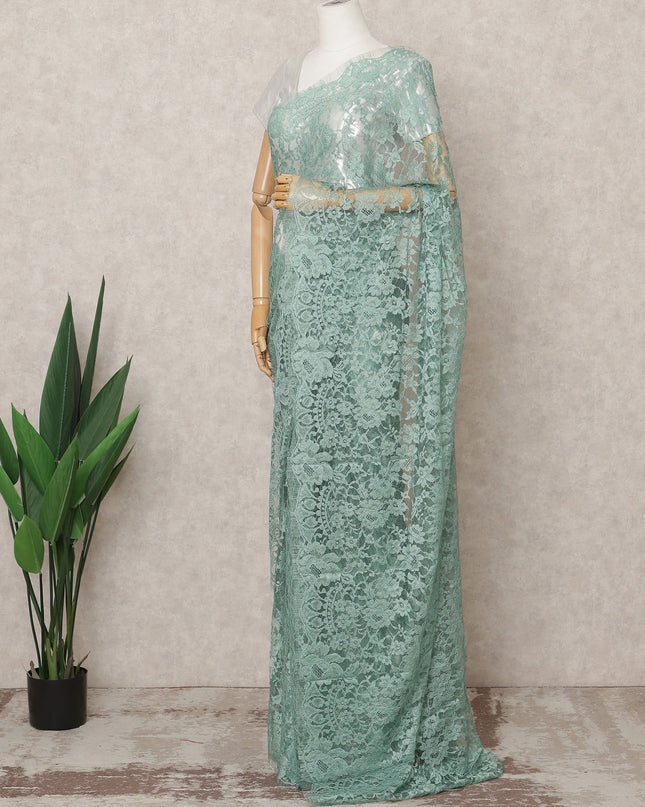 Mint Green Premium French Chantilly Lace Saree Fabric 5.5 Mtrs with 110 Cms Width – Imported from France-D25633