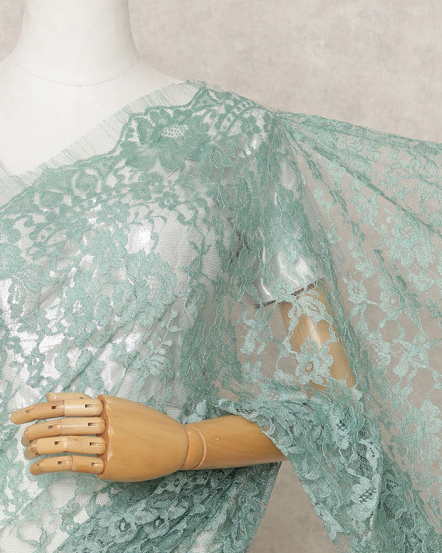 Mint Green Premium French Chantilly Lace Saree Fabric 5.5 Mtrs with 110 Cms Width – Imported from France-D25633