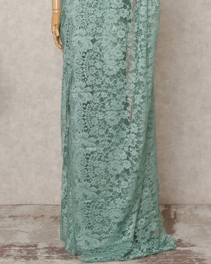 Mint Green Premium French Chantilly Lace Saree Fabric 5.5 Mtrs with 110 Cms Width – Imported from France-D25633