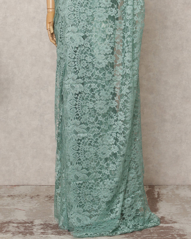 Mint Green Premium French Chantilly Lace Saree Fabric 5.5 Mtrs with 110 Cms Width – Imported from France-D25633