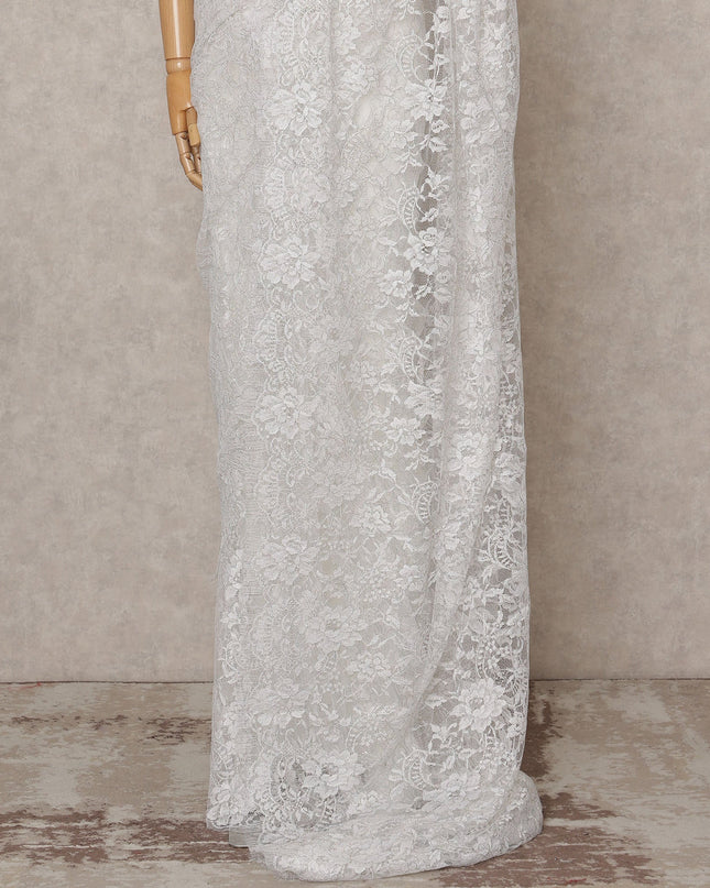 White Premium Outline Metallic French Chantilly Lace Saree Fabric 5.5 Mtrs with 110 Cms Width – Imported from France-D25668 Regal Fabrics