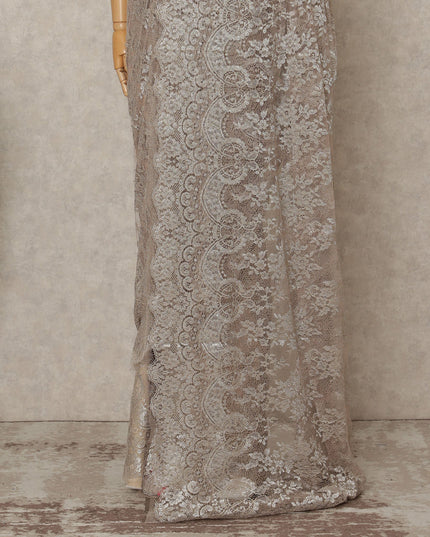 Champagne Beige Premium French Metallic Chantilly Lace Saree Fabric, 5.5 Mtrs Length, 110 Cms Width, Crafted in France – Luxurious Metallic Floral Lace, Blouse Not Included-D26418