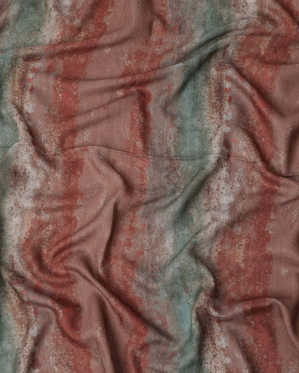 قماش فيسكوز كتان مخلوط باللون الأخضر الصدئ بتصميم مطبوع مخطط تجريدي، عرض 110 سم، صنع في الهند - D25111