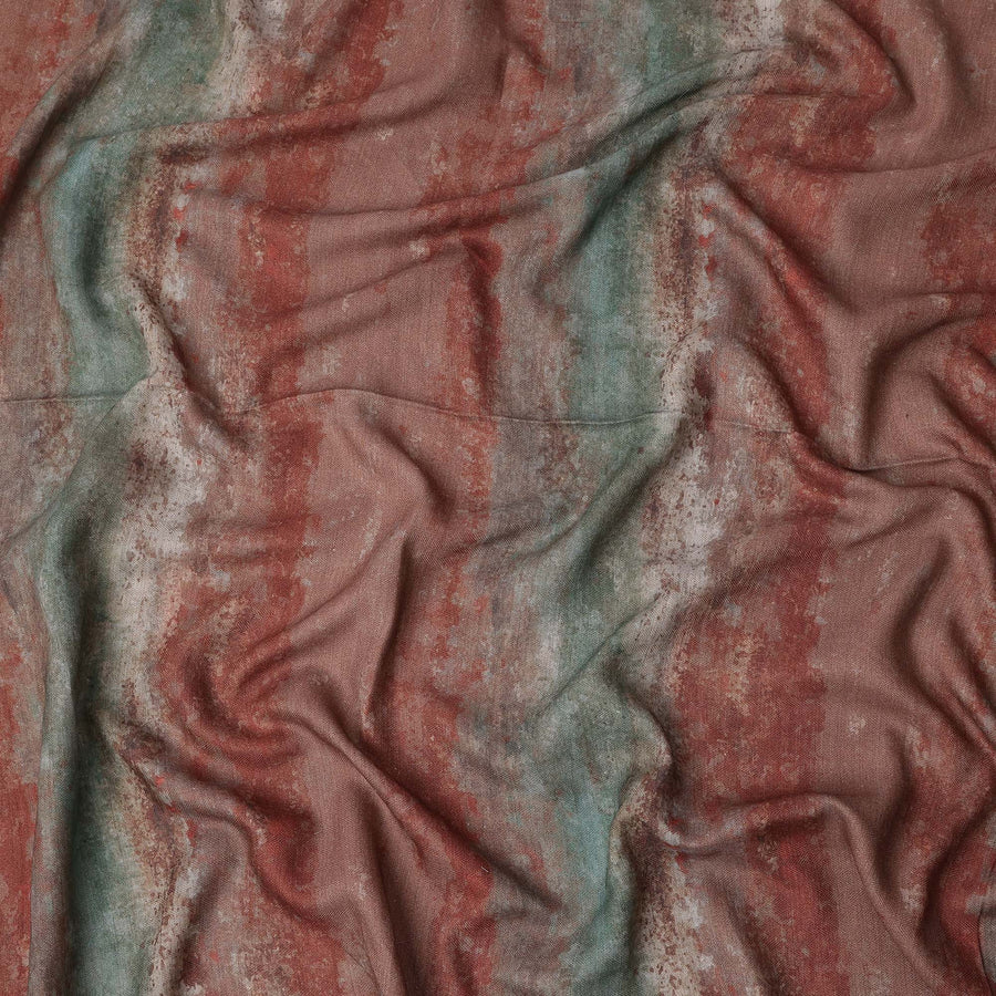 قماش فيسكوز كتان مخلوط باللون الأخضر الصدئ بتصميم مطبوع مخطط تجريدي، عرض 110 سم، صنع في الهند - D25111