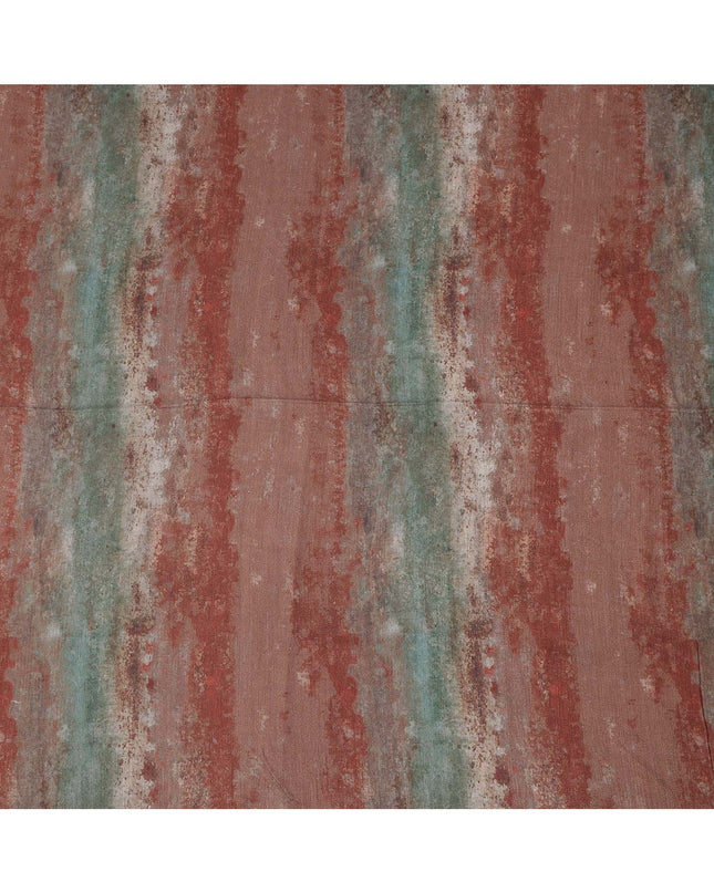 Rust Green Viscose Linen Blended Fabric with Abstract Striped Print Design, 110 cms Width, Made in India-D25111