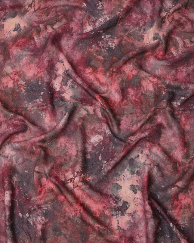 Maroon Viscose Linen Blended Fabric with Abstract Print Design, 110 cms Width, Made in India-D25110