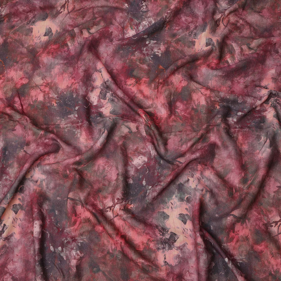 قماش كتان فيسكوز بلون أحمر غامق مع طباعة تجريدية، عرض 110 سم، صنع في الهند - D25110