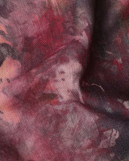 قماش كتان فيسكوز بلون أحمر غامق مع طباعة تجريدية، عرض 110 سم، صنع في الهند - D25110