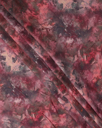 قماش كتان فيسكوز بلون أحمر غامق مع طباعة تجريدية، عرض 110 سم، صنع في الهند - D25110