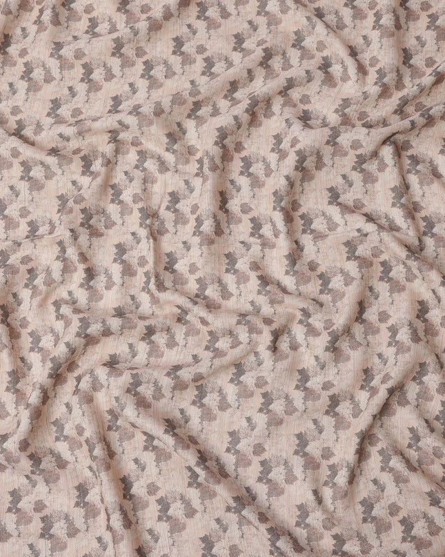 Beige Viscose Linen Blended Fabric with Leafy Print Design, 110 cms Width, Made in India-D25109