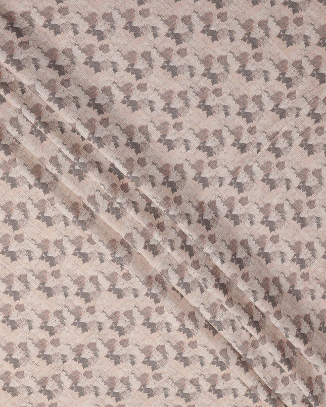 Beige Viscose Linen Blended Fabric with Leafy Print Design, 110 cms Width, Made in India-D25109