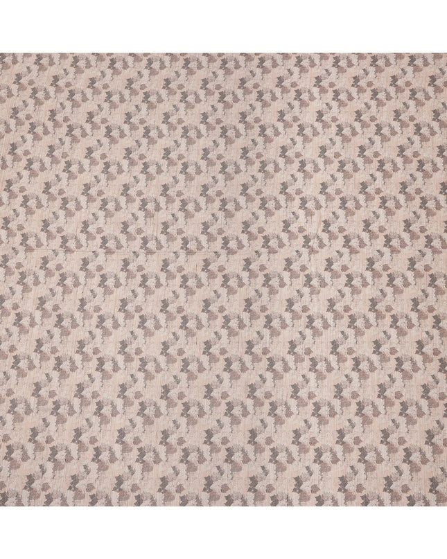 Beige Viscose Linen Blended Fabric with Leafy Print Design, 110 cms Width, Made in India-D25109