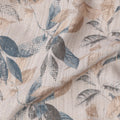 Beige Cotton Blend Fabric with Blue and Brown Leaf Print, 110 Cms Width, Made in India-D25516
