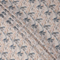 Beige Cotton Blend Fabric with Blue and Brown Leaf Print, 110 Cms Width, Made in India-D25516