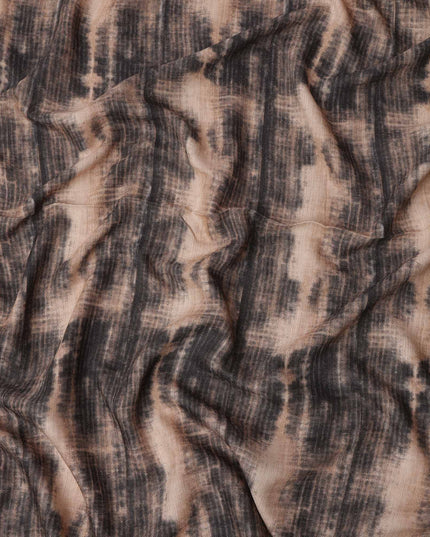 Beige Black Viscose Linen Blended Fabric with Abstract Tie-Dye Effect Print, 110 cms Width, Made in India-D25112