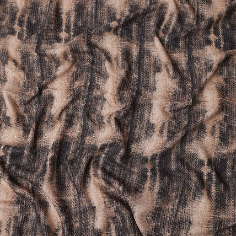 Beige Black Viscose Linen Blended Fabric with Abstract Tie-Dye Effect Print, 110 cms Width, Made in India-D25112