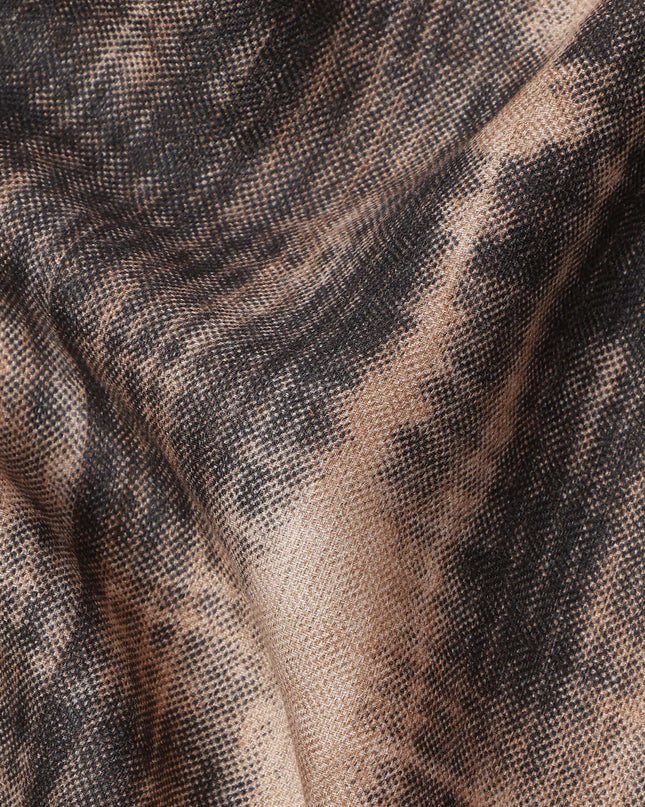 Beige Black Viscose Linen Blended Fabric with Abstract Tie-Dye Effect Print, 110 cms Width, Made in India-D25112