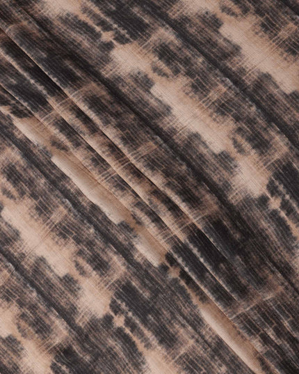 Beige Black Viscose Linen Blended Fabric with Abstract Tie-Dye Effect Print, 110 cms Width, Made in India-D25112