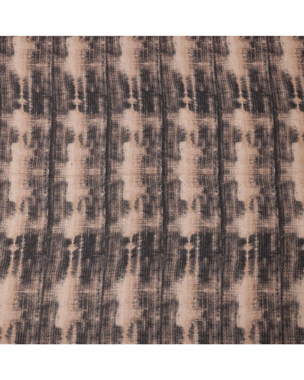 Beige Black Viscose Linen Blended Fabric with Abstract Tie-Dye Effect Print, 110 cms Width, Made in India-D25112
