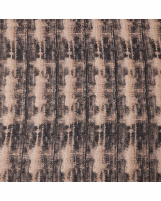 Beige Black Viscose Linen Blended Fabric with Abstract Tie-Dye Effect Print, 110 cms Width, Made in India-D25112
