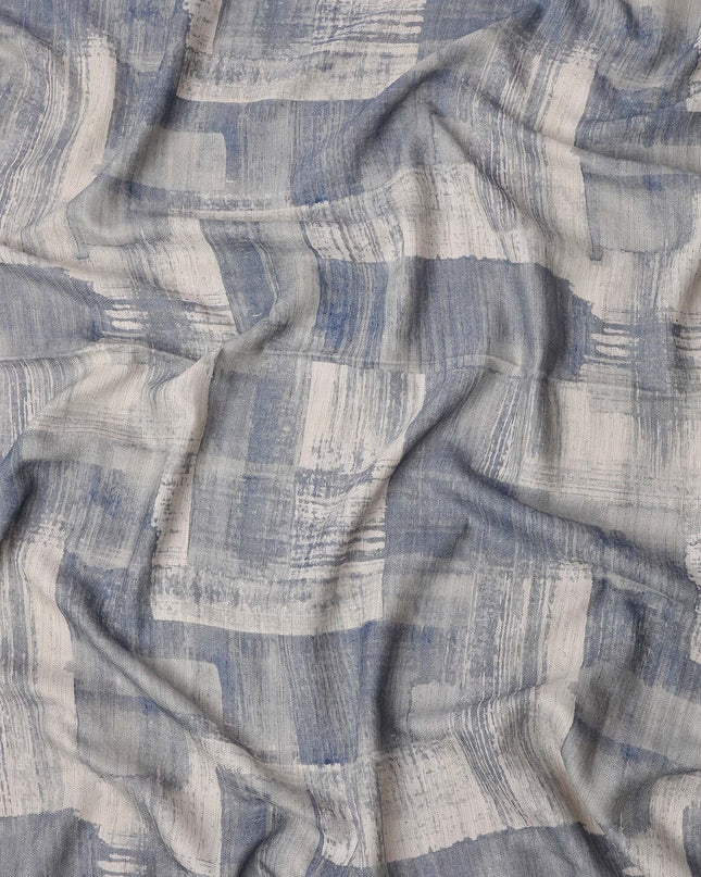 Blue Cotton Blend Fabric with Abstract Brush Stroke Print, 110 Cms Width, Made in India-D25517