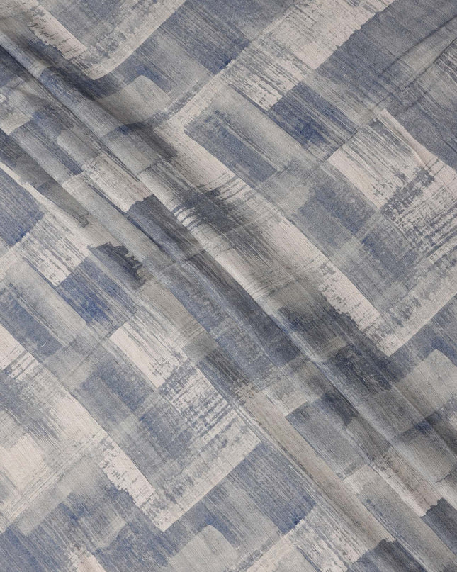 Blue Cotton Blend Fabric with Abstract Brush Stroke Print, 110 Cms Width, Made in India-D25517