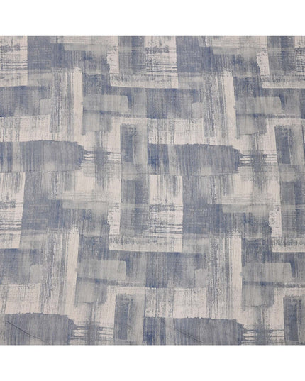 قماش فيسكوز كتان أزرق وأبيض مخلوط بتصميم تجريدي بضربات الفرشاة، عرض 110 سم، صنع في الهند - D25106