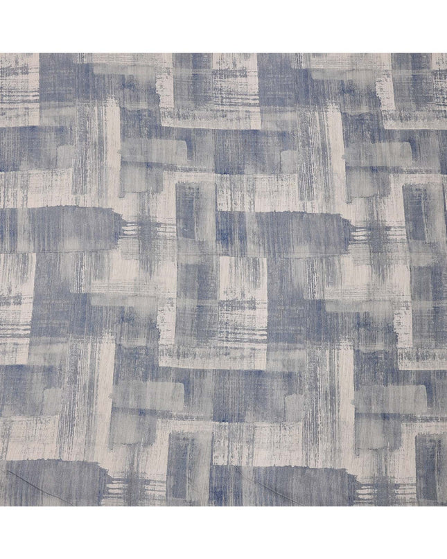 Blue and White Viscose Linen Blended Fabric with Abstract Brush Stroke Design, 110 cms Width, Made in India-D25106