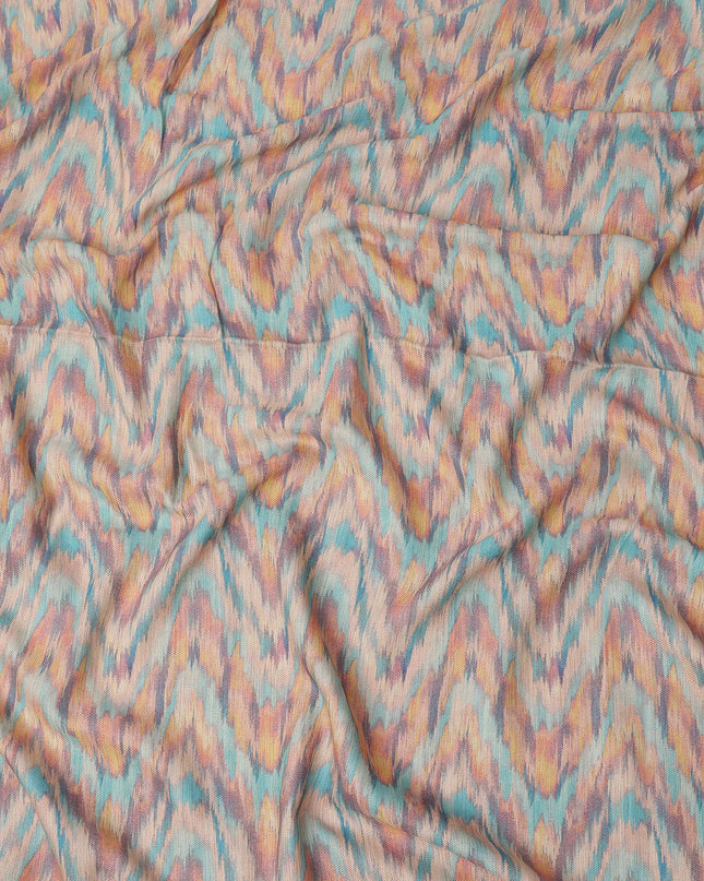 Multicolor Viscose Linen Blended Fabric with Ikat Inspired Abstract Print, 110 cms Width, Made in India-D25114