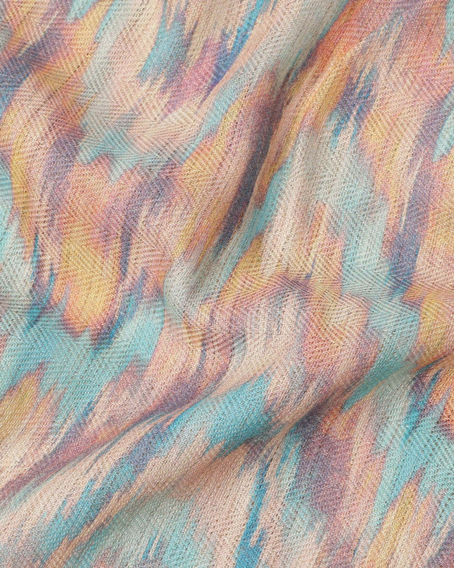 Multicolor Viscose Linen Blended Fabric with Ikat Inspired Abstract Print, 110 cms Width, Made in India-D25114