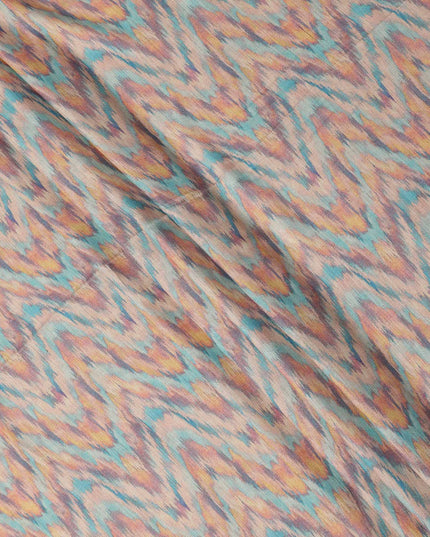 قماش متعدد الألوان من مزيج الكتان والفيسكوز بطبعة تجريدية مستوحاة من الإيكات، عرض 110 سم، صنع في الهند - D25114