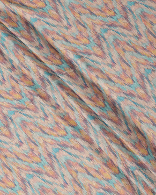 Multicolor Viscose Linen Blended Fabric with Ikat Inspired Abstract Print, 110 cms Width, Made in India-D25114