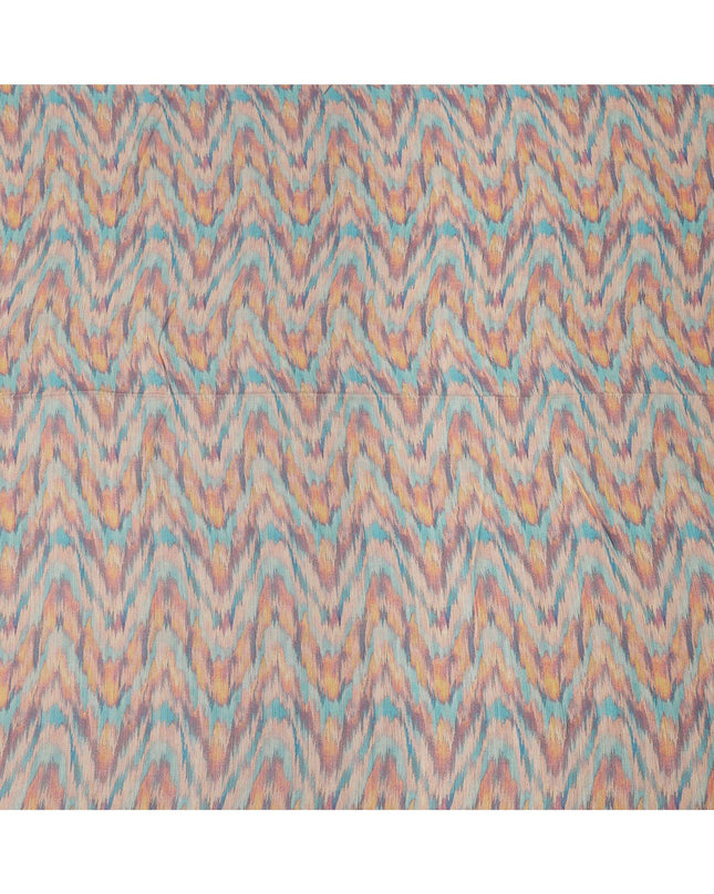 Multicolor Viscose Linen Blended Fabric with Ikat Inspired Abstract Print, 110 cms Width, Made in India-D25114